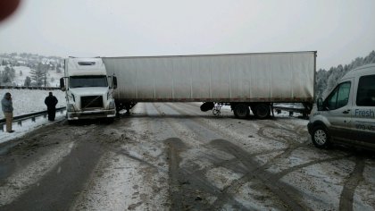 jackknifed semi 1 jeffco so Slick Roads Cause Travel Problems Including Jackknifed Semi