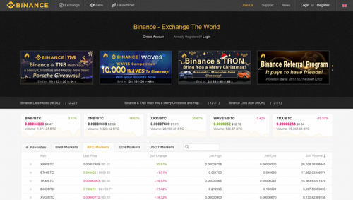 Binance homepage