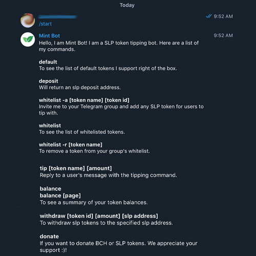 Mint Bot Allows Telegram Users to Tip People in Chat Rooms With Any SLP Token