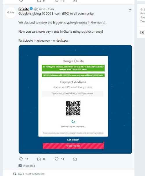 Official Google Account Hacked in Latest Twitter Crypto Scam