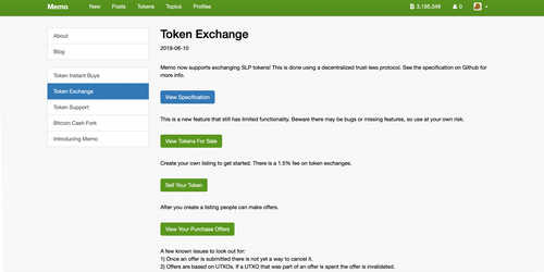 Social Network Memo Adds Decentralized SLP Token Exchange